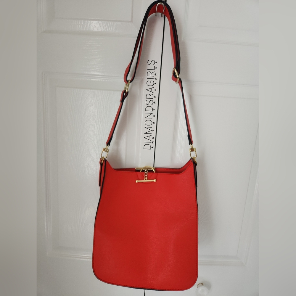 NEIMAN MARCUS Crossbody Messenger Bag Red Gold NWT